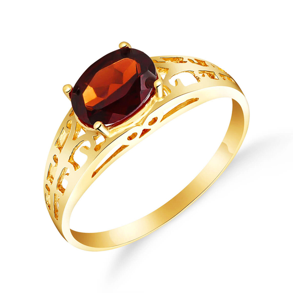 14K. SOLID GOLD FILIGREE RING WITH NATURAL GARNET (Yellow Gold)
